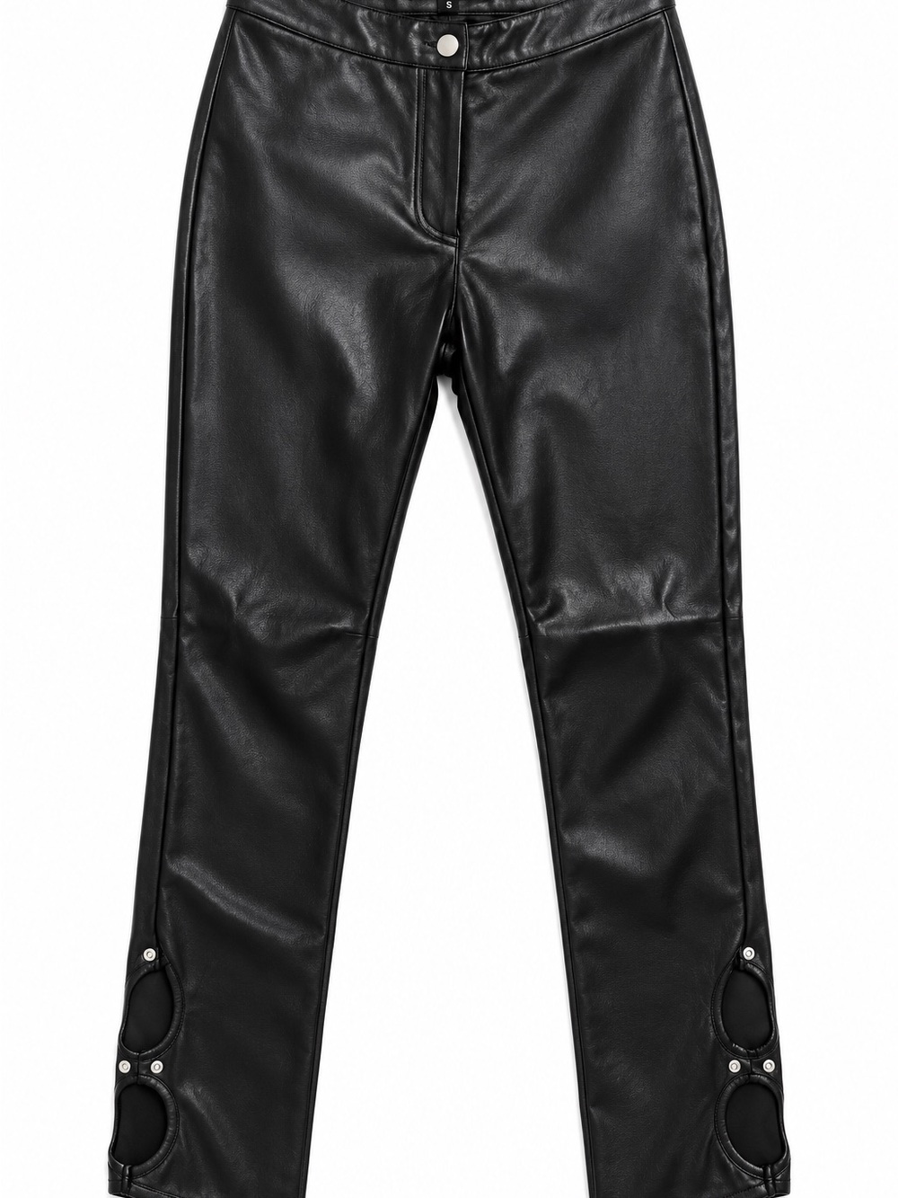 I.AM.GIA Black Faux Leather Skinny Pants with Snap Hem